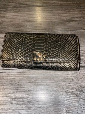 Michael Kors Black and Gold Snake-Embossed Continental Wallet